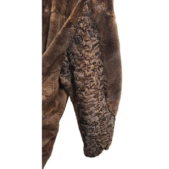 Vintage Natural Sheared Mink & Afghan Karakul Fur Coat Brown Swing Luxury Women - Picture 11 of 16